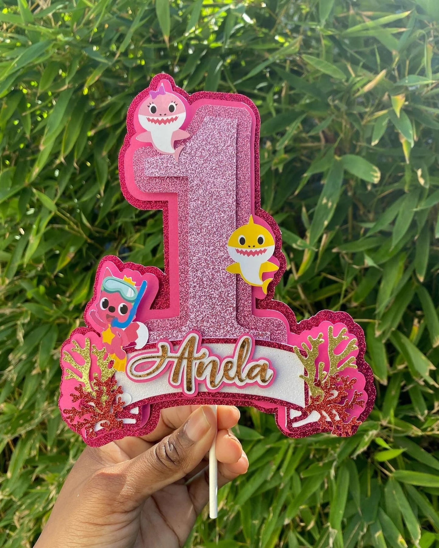 Pink Baby Shark Cake Topper