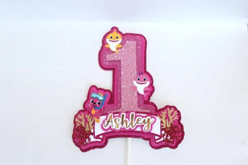 Pink Baby Shark Cake Topper