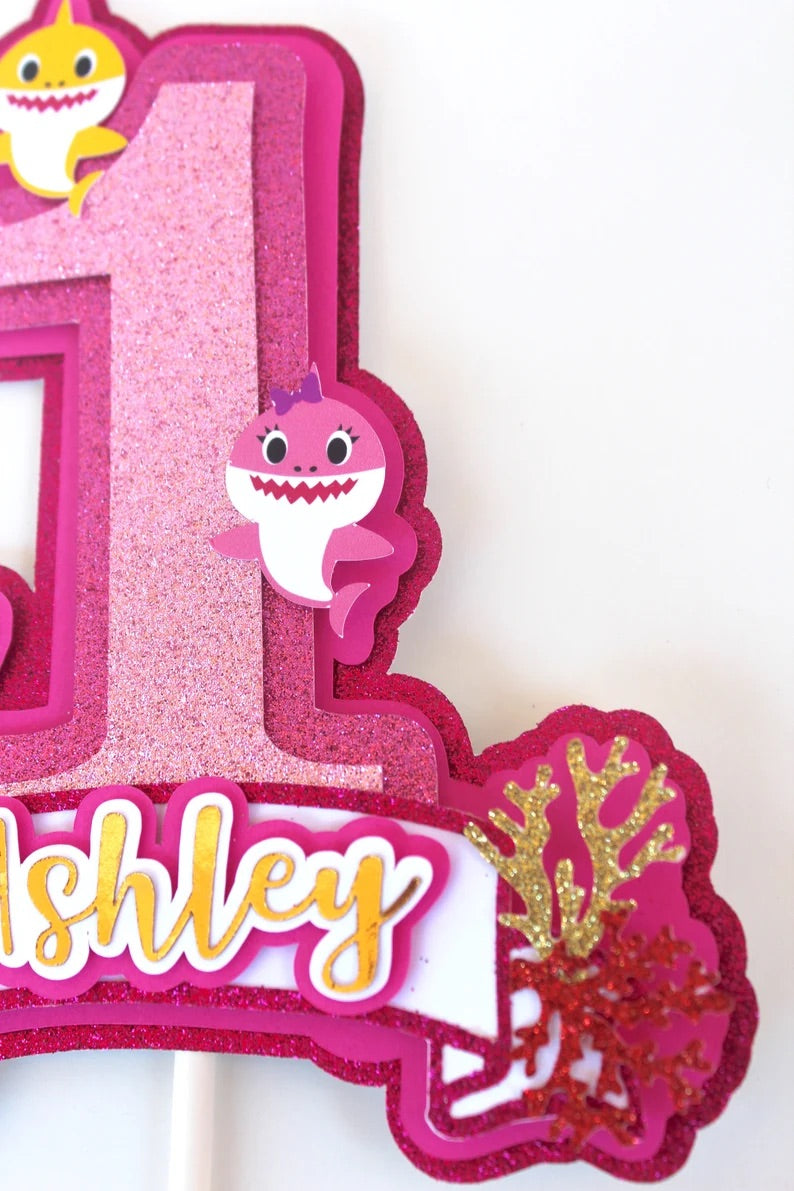 Pink Baby Shark Cake Topper